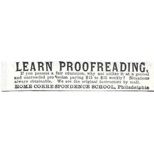 Learn Proofreading Home Correspondence Class Philadelphia - 1903 Ad TJ8-7-5