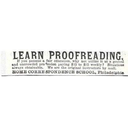 Learn Proofreading Home Correspondence Class Philadelphia - 1903 Ad AK5-S30