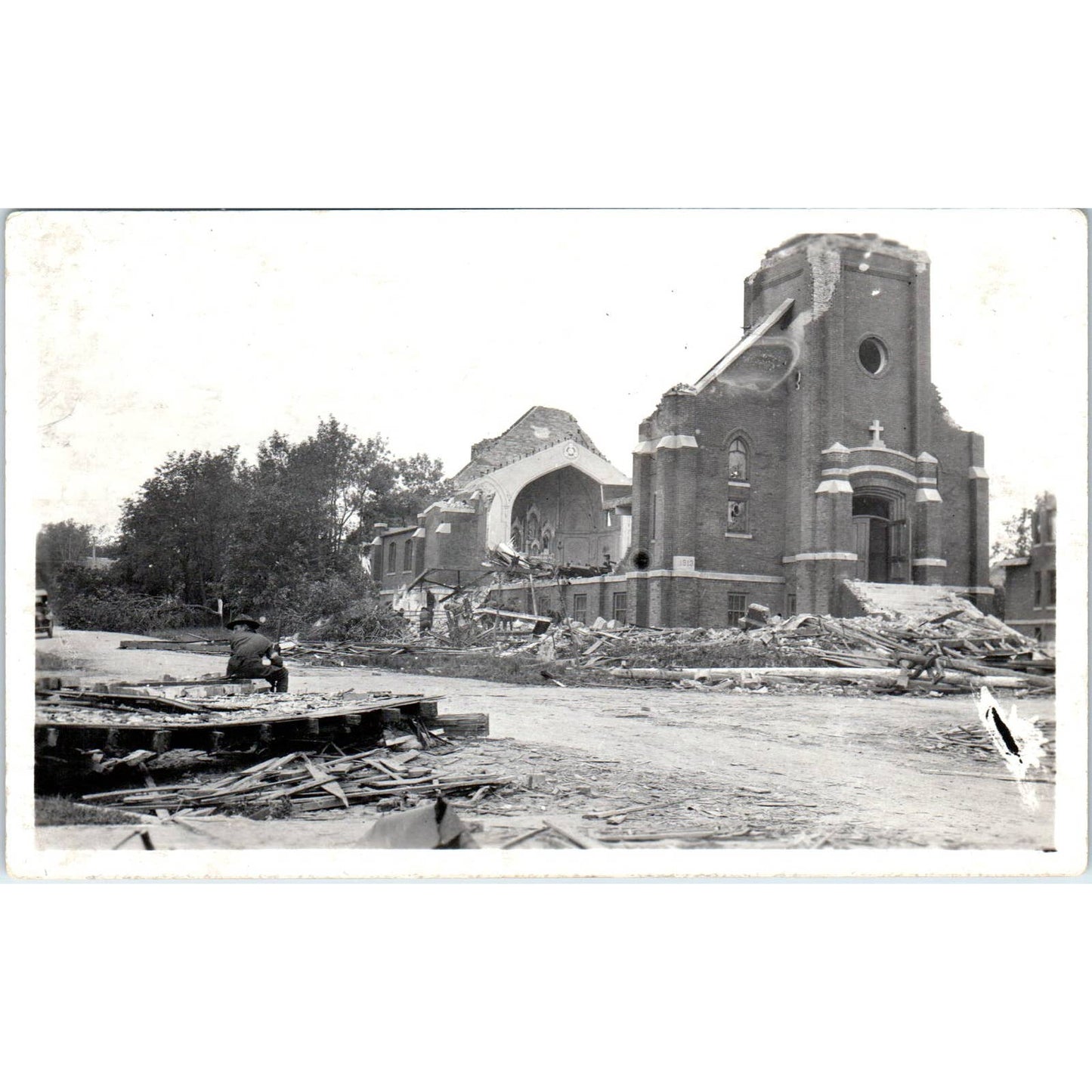 Antique Postcard RPPC Fergus Falls MN Postcard c1919 Church After Tornado SE8