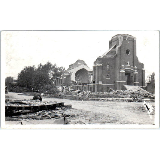 Antique Postcard RPPC Fergus Falls MN Postcard c1919 Church After Tornado SE8