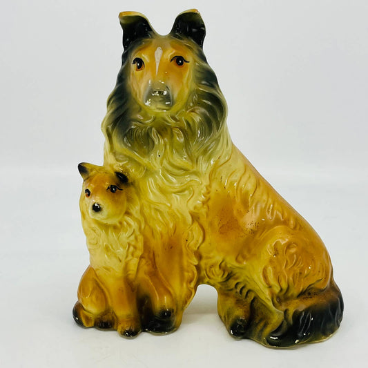 Vintage Large Collie Dog Figurine Hand Painted Ceramic 7 x 6” TC6