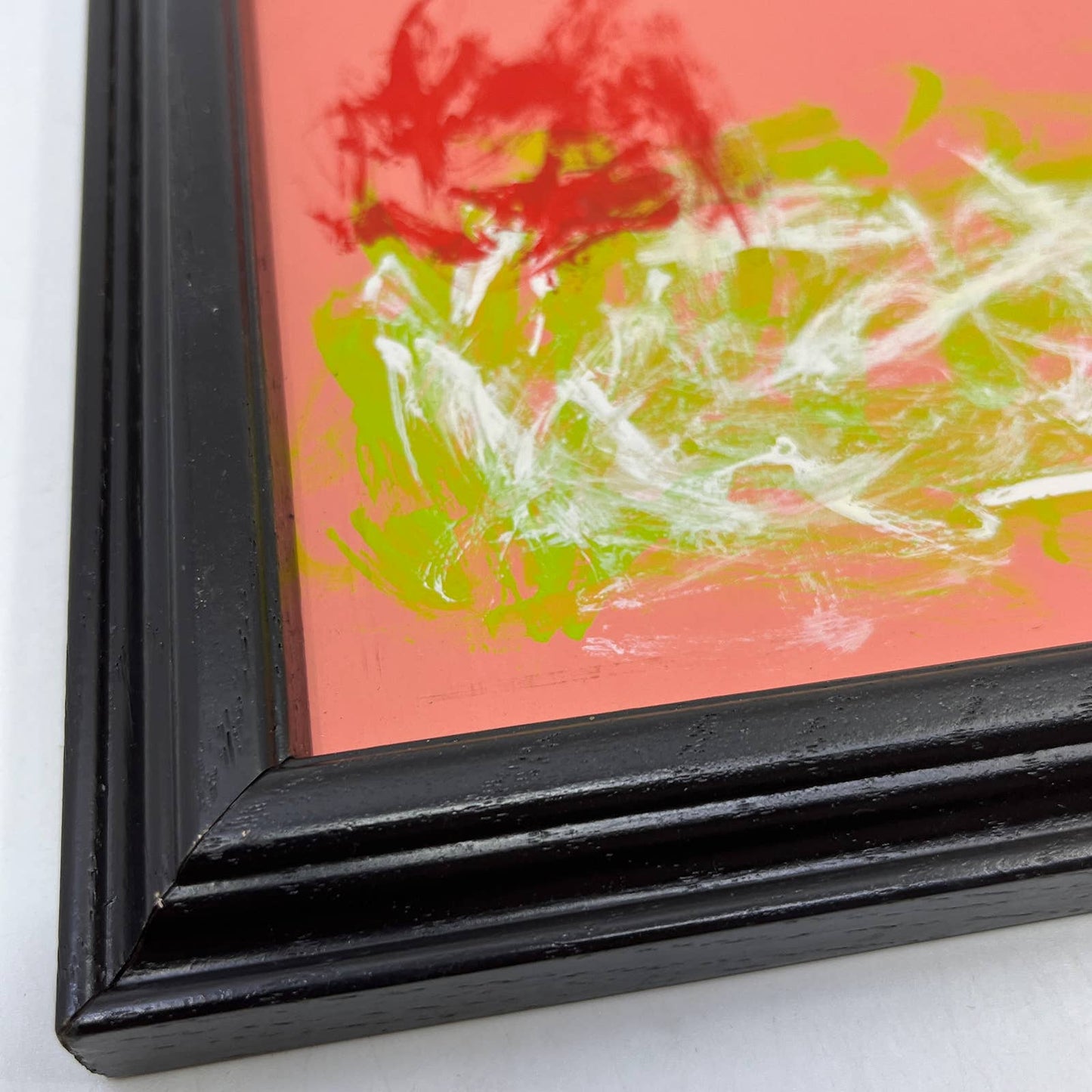 Framed Original Abstract Art Painting "Cherry Limeade" Acrylic on Glass 9x11 TI5