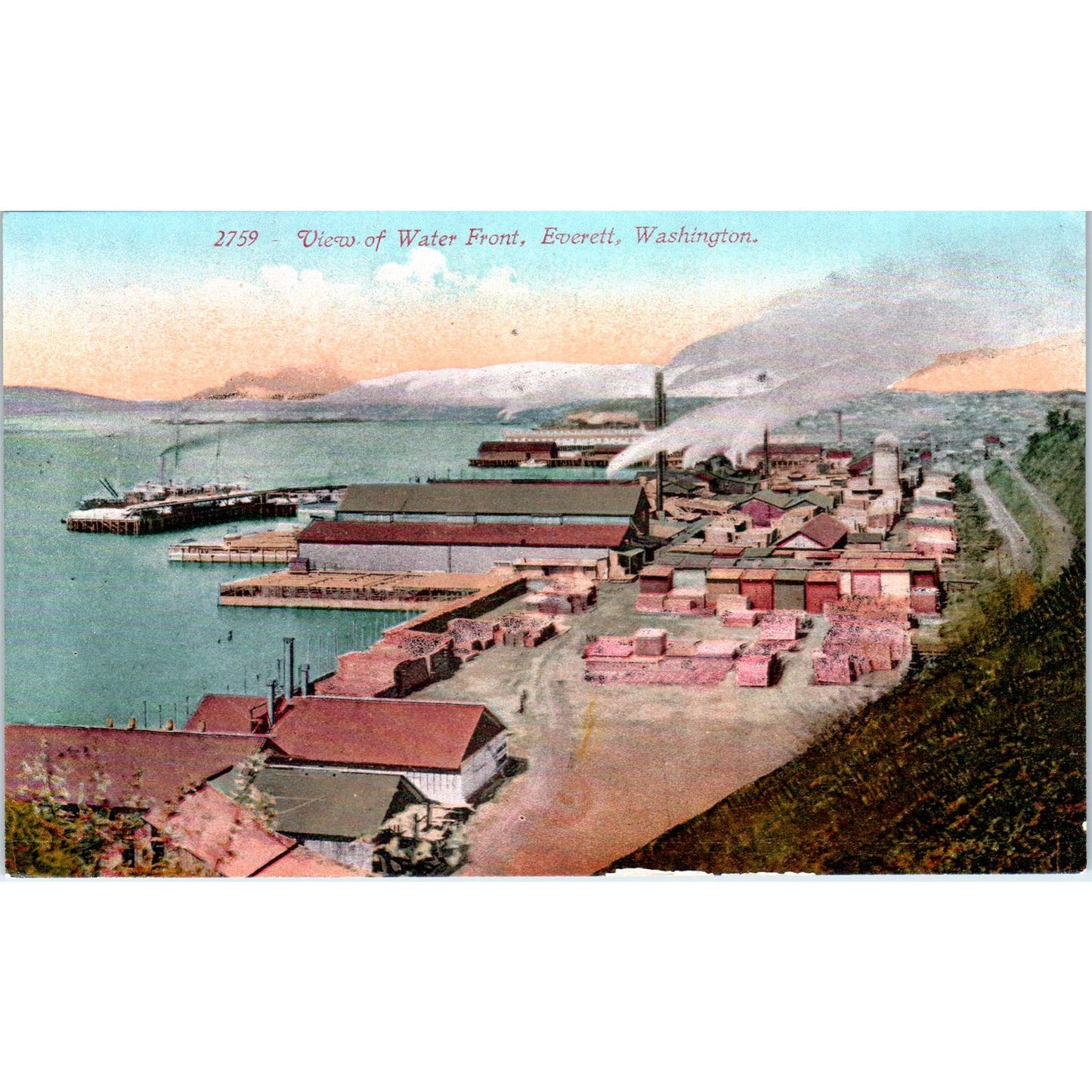 Antique Postcard View of the Water Front Everett Washington TD9