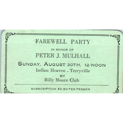 1940s Peter J. Mulhall Indian Heaven Terryville Farewell Party Card TK2-CC