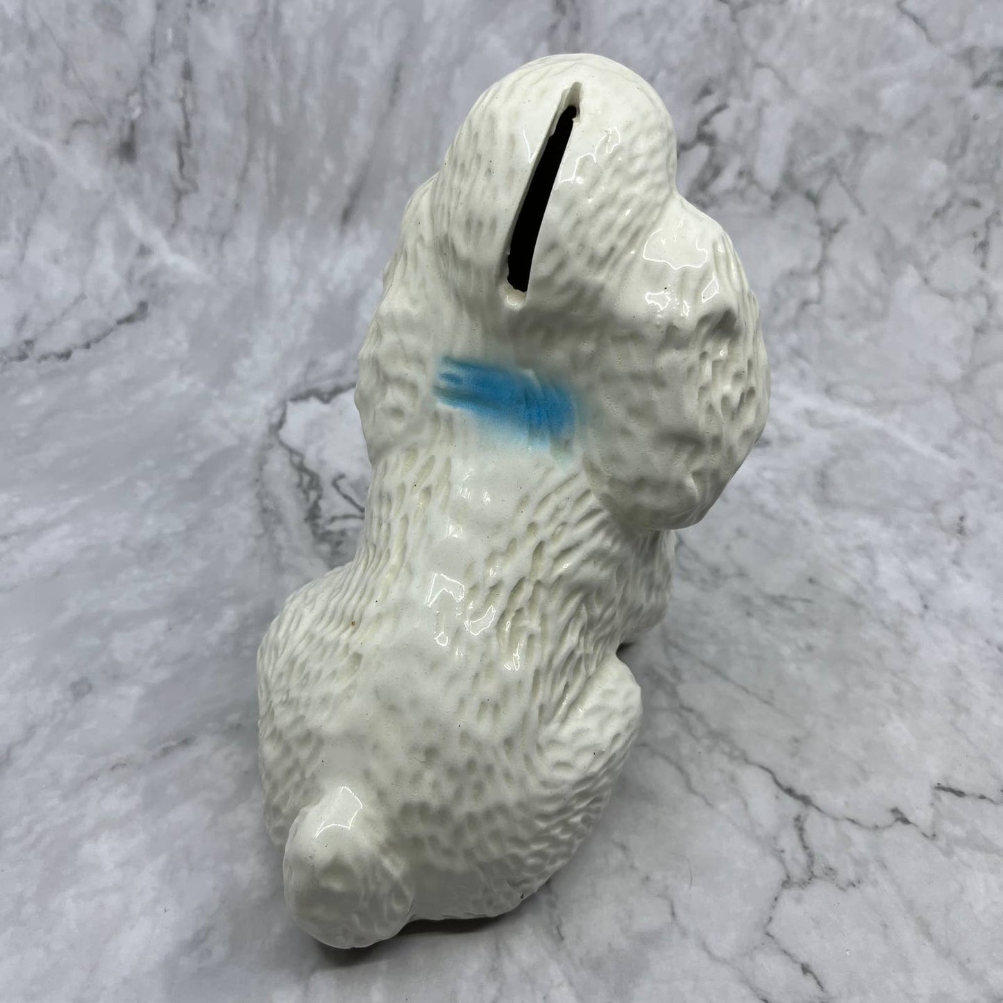 Vintage MCM Ceramic White Poodle Coin Bank 7" TI9