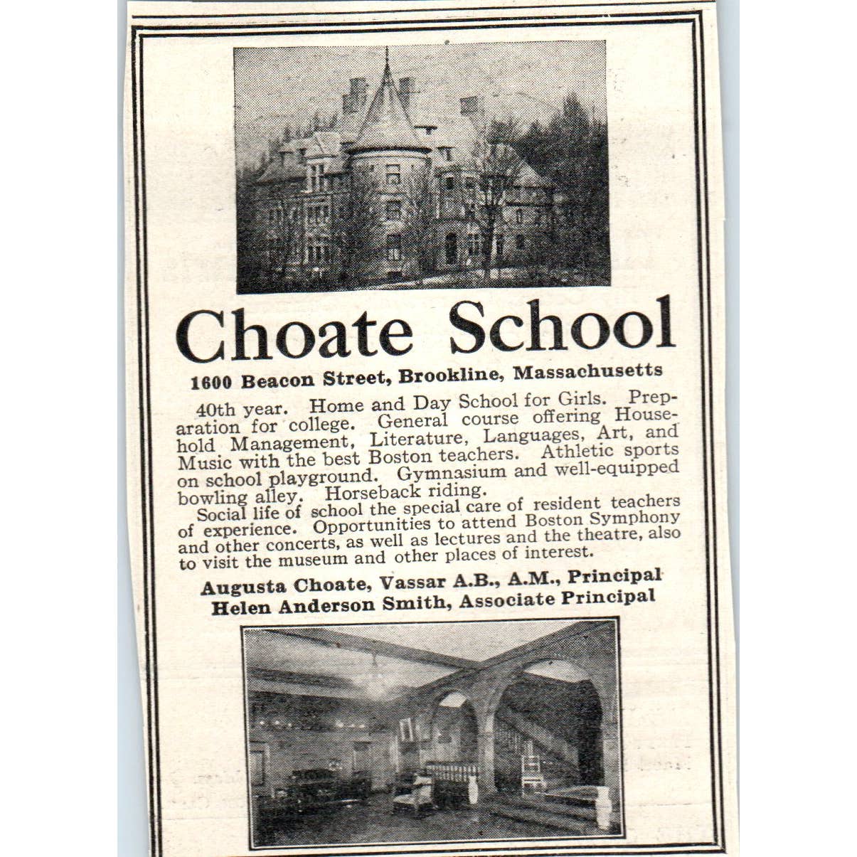 c1920 Harper's Magazine Ad - Choate School for Girls Brookline MA EA3-4