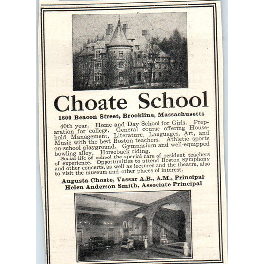 c1920 Harper's Magazine Ad - Choate School for Girls Brookline MA EA3-4