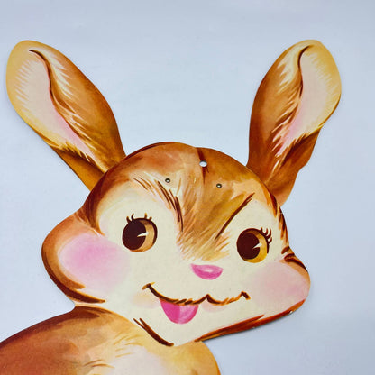 1961 Dennison Large Brown Easter Bunny Die Cut Wall Decor Moveable Ears 25” FL3