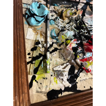 Original Framed Abstract Art Found Object Assemblage Collage 12x14.5” With COA