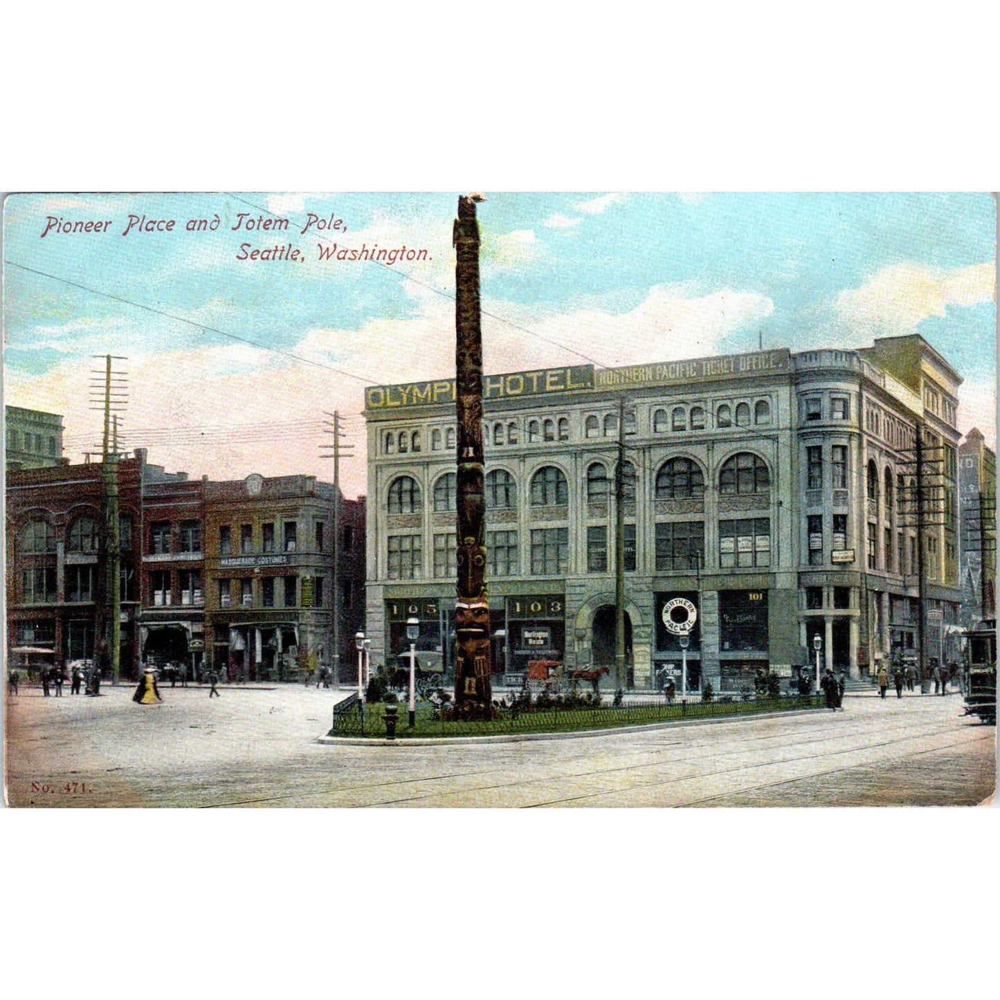 1908 Postcard Pioneer Place and Totem Pole Seattle Washington TD9