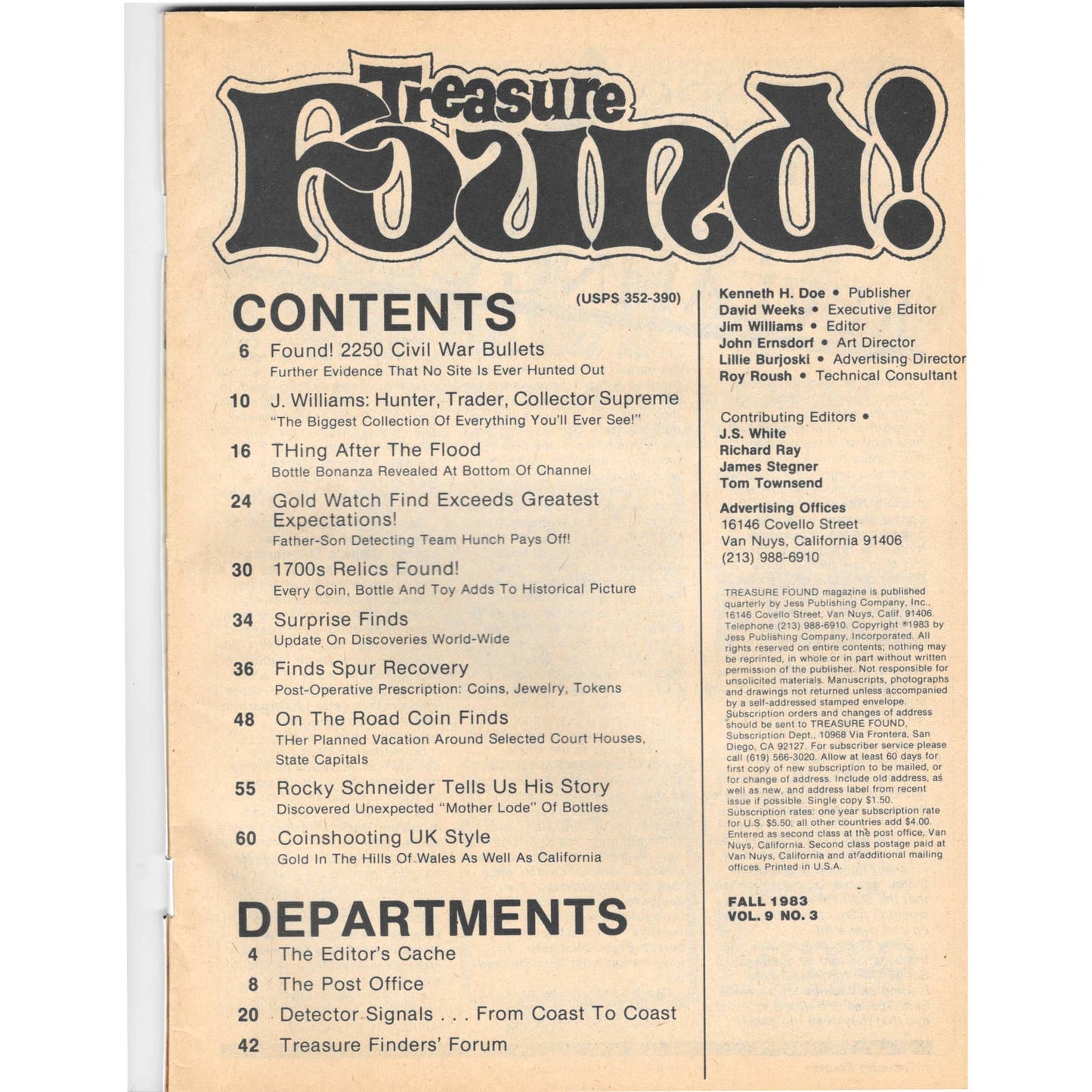 Treasure Found! Magazine 1983 Fall Metal Detecting Gold Diamonds M2
