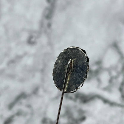 Vintage Victorian Style Silver Tone Black Enamel Sand Dollar Stick Pin SE6