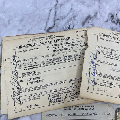 1960s FAA Pilot Certification & Card Lot Richard W. Davy Washington D.C. PR16