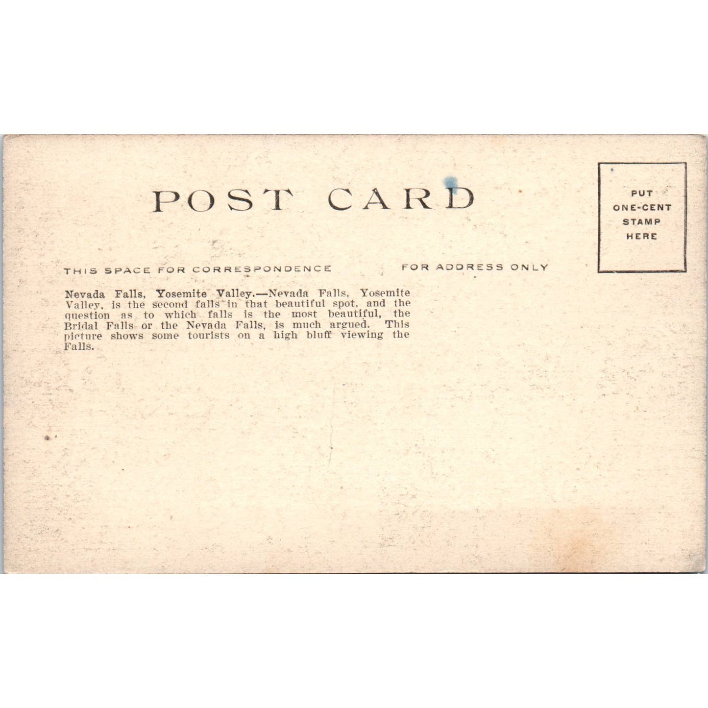 Nevada Falls Yosemite Valley c1910 Original Postcard TK1-24