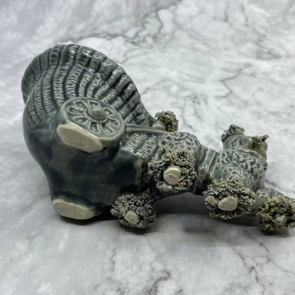 1950s Gray Spaghetti Poodle Dog Planter Porcelain 7x3.5 TJ1
