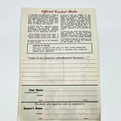 1950s Coca Cola Servel Wonderbar Refrigerette Giveaway Contest Ad Leaflet AB2