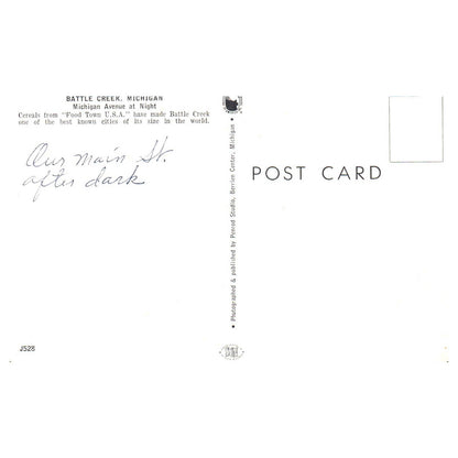 Vintage Postcard - Michigan Avenue At Night Battle Creek MI AD9