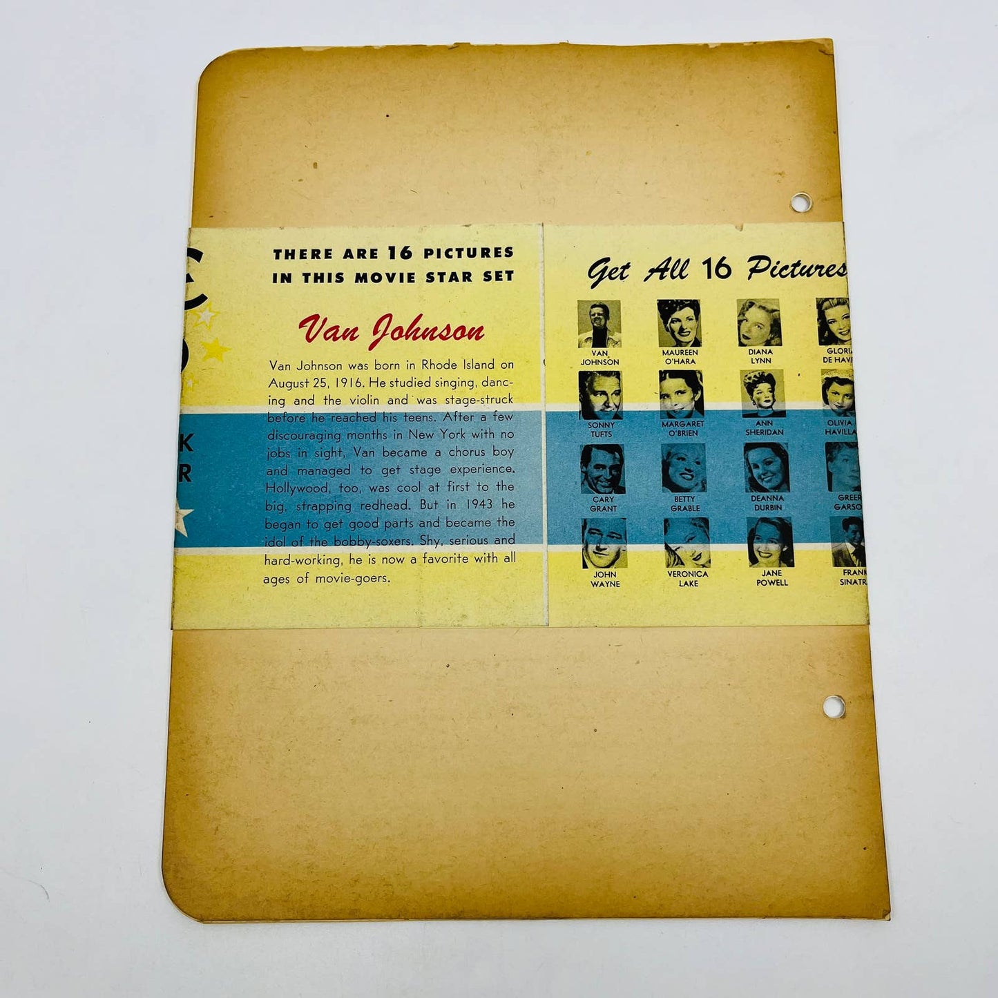 1940s Movie Star Notebook Filler Paper Van Johnson Unused BA1