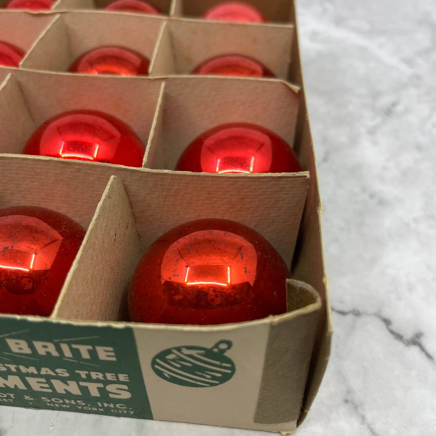 Shiny Brite 12 Vintage Mini Mercury Glass Ornaments With Original Box Red