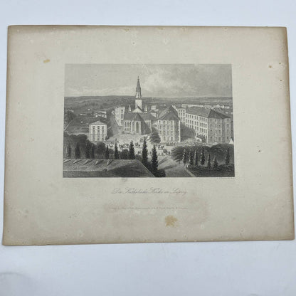 1864 Original Steel Art Engraving - The Catholic Church In Leipzig 8.5x11" AC3