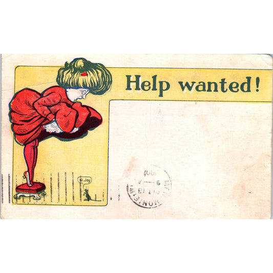 Help Wanted Woman Scared of Mouse Humor Cartoon 1907 Original Postcard PB1