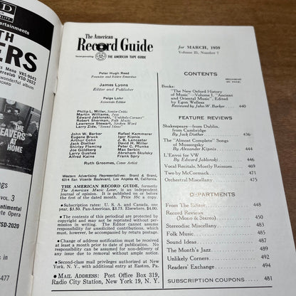 The American Record Guide March 1959 Arthur Rodzinski Classical Orchestra H4-4