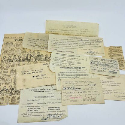 1917 WWI 28th Division 103rd Amm. Documents Corp. Harry E. Wilson Lot of 12 SC2
