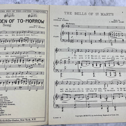 1917 Sheet Music The Bells Of St Mary’s WW1 A. Emmett Adams TH5