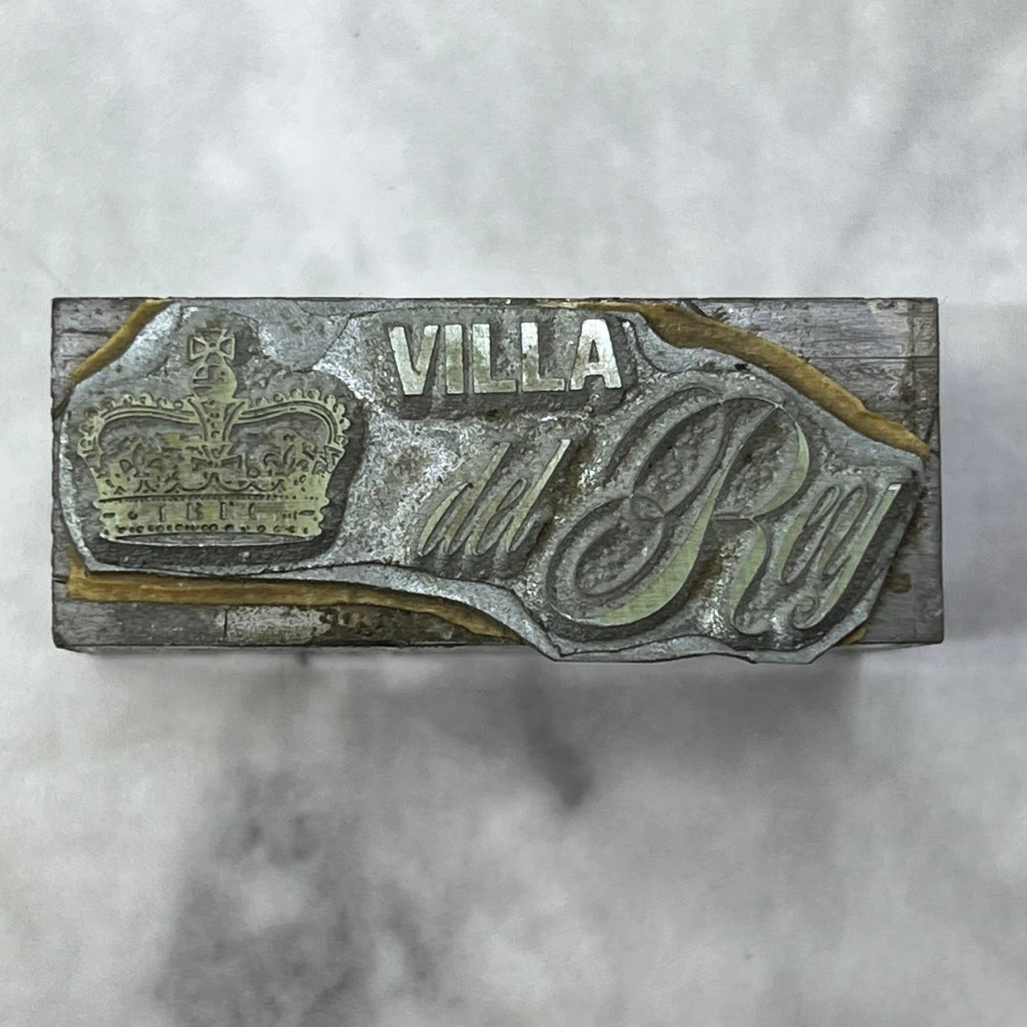 Vintage Printing Letterpress Printers Block Plate Crown Villa Del Rey TJ517