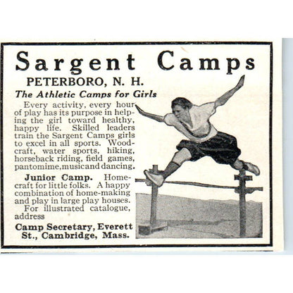 Sargent Camps Peterboro N.H. - 1921 Original Ad TJ7-S8