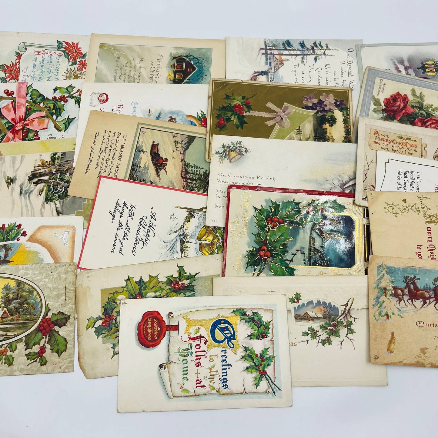 Antique 1900-30 Huge 22pc Christmas Post Card Lot Embossed Gilt Dresden TD1-2