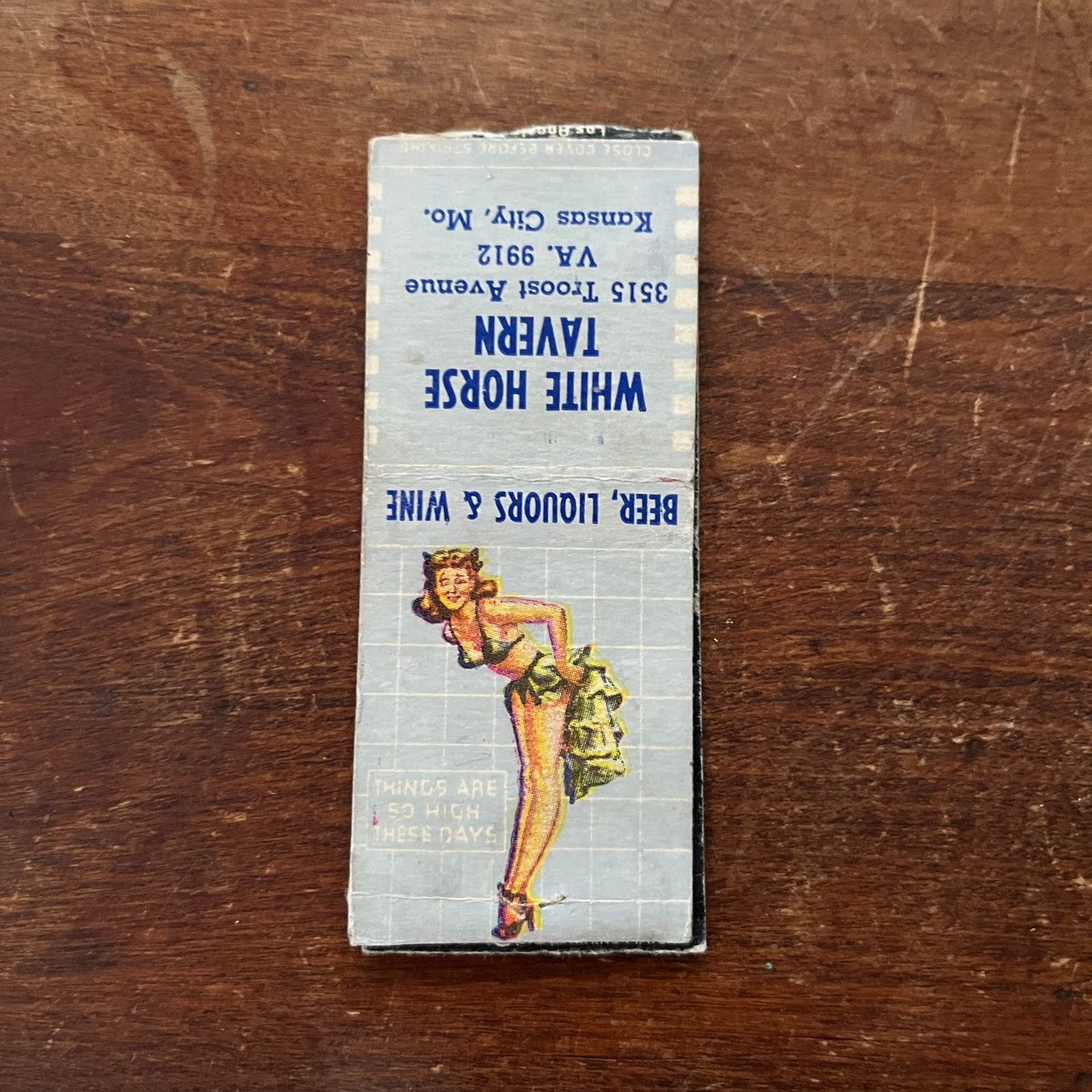 White Horse Tavern Kansas City MO PINUP Advertising Matchbook Cover SA9-M12