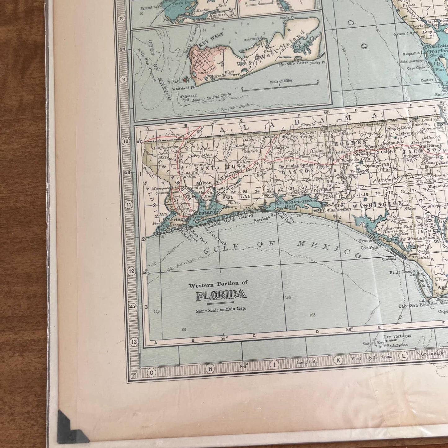 Antique 1897 The Century Atlas Map of Florida USA Color Engraved 12.5 x 17” FL5