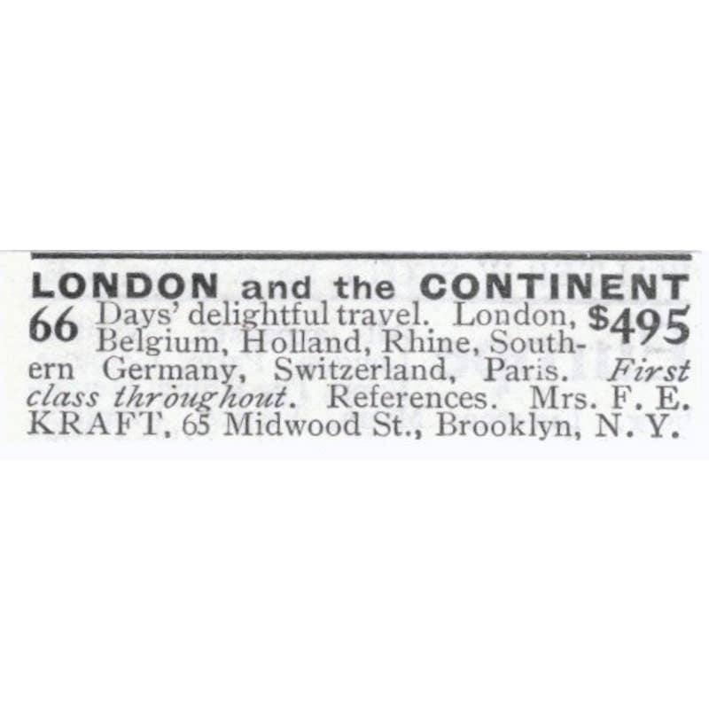 London & Europe Travel Mrs. F.E. Kraft Brooklyn NY - 1903 Original Ad TJ8-7-8