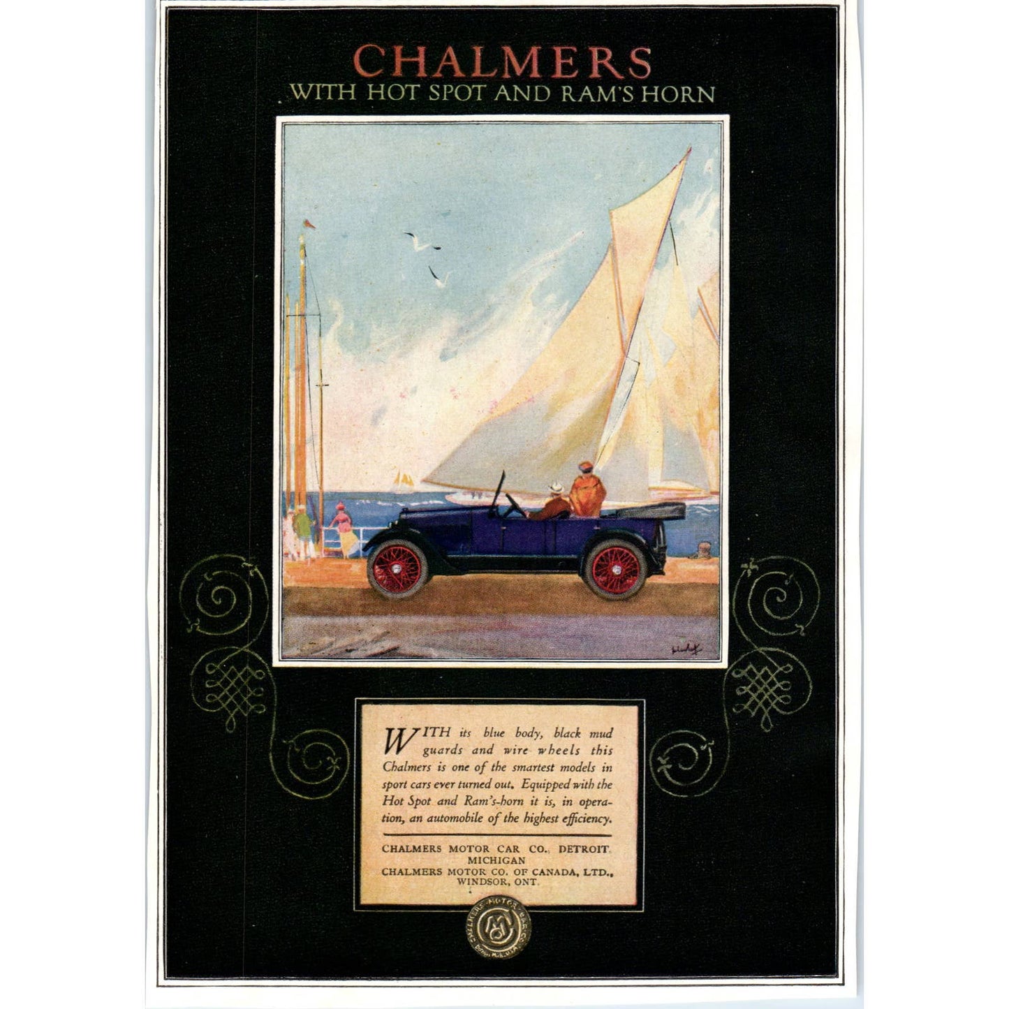 c1920 Harper's Magazine Ad - Chalmers Motor Car With Hot Spot & Rams Horn TF6-1