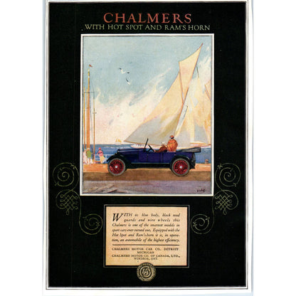 c1920 Harper's Magazine Ad - Chalmers Motor Car With Hot Spot & Rams Horn TF6-1
