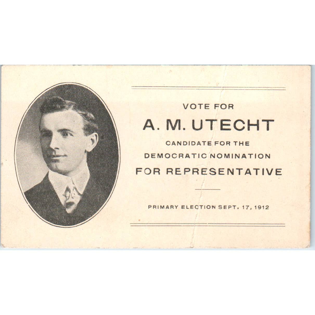 A.M. Utecht for Representative Political Card Minnesota 1912 TK1-P3