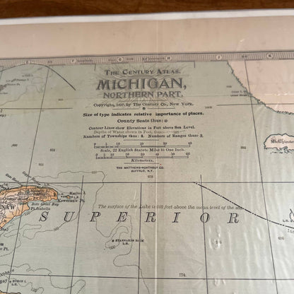 Antique 1897 The Century Atlas Map of MICHIGAN SET OF 2 Engraved 12.5 x 17 FL5