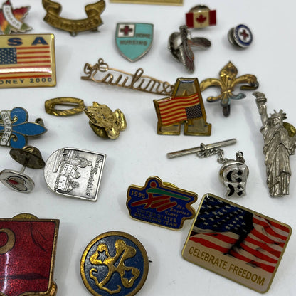 Huge Lot 50+ Vintage Metal & Enamel Pin Pinback Buttons SD9