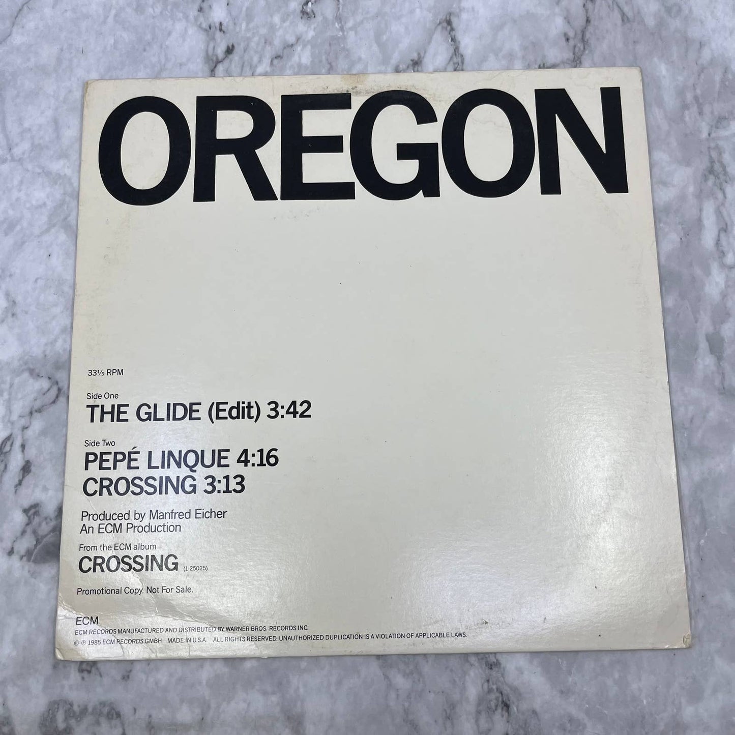 Oregon The Glide PROMO Record Jazz ECM 1985 12" 33 ⅓ RPM TJ4