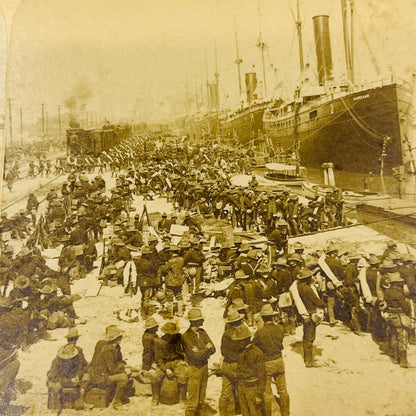 1898 Stereoview Card Dock at Tampa the Day of Sailing for Santiago Cuba