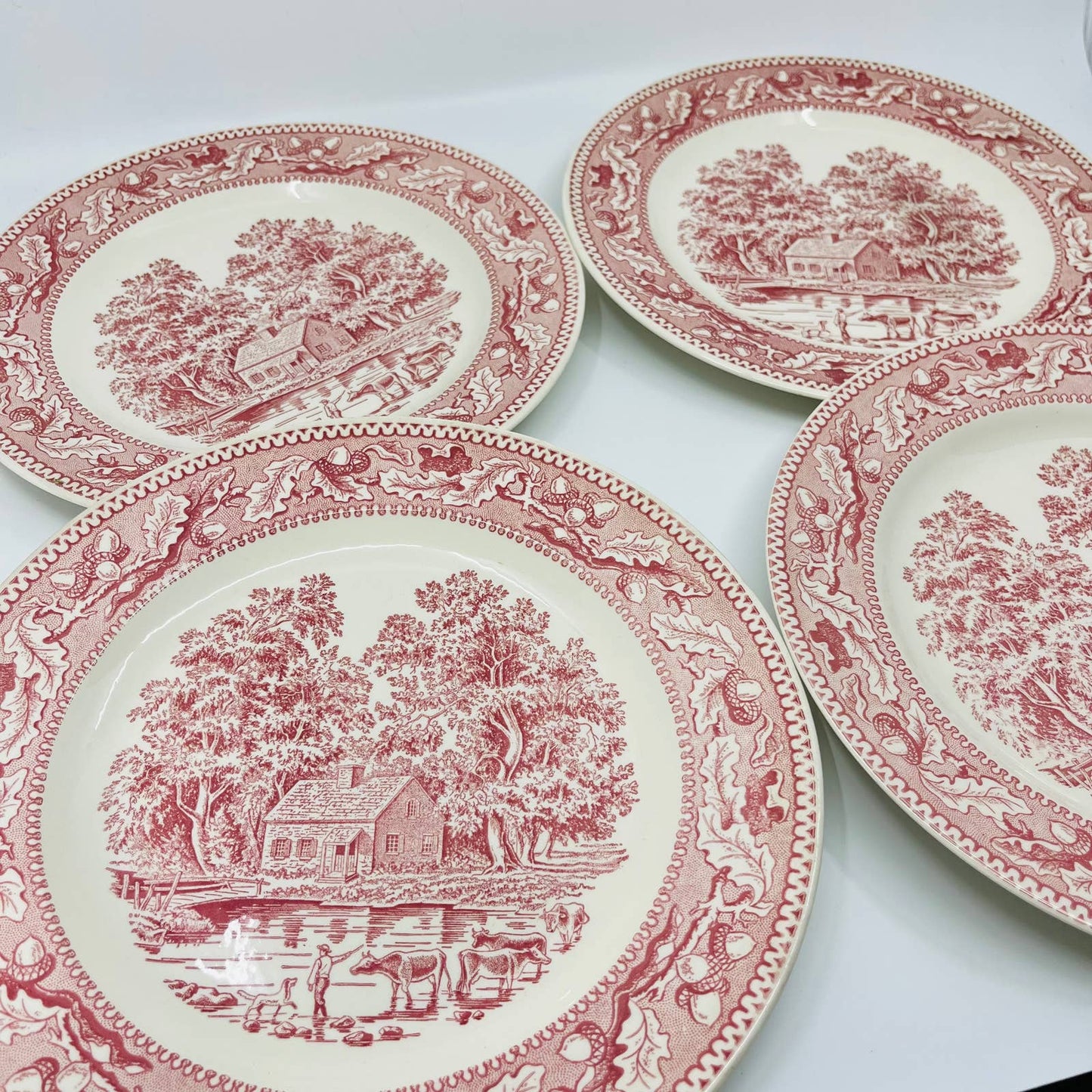 1960s Memory Lane Royal Ironstone Dinner Plate Dog & Oxen Scene 10” Set of 4 TD1