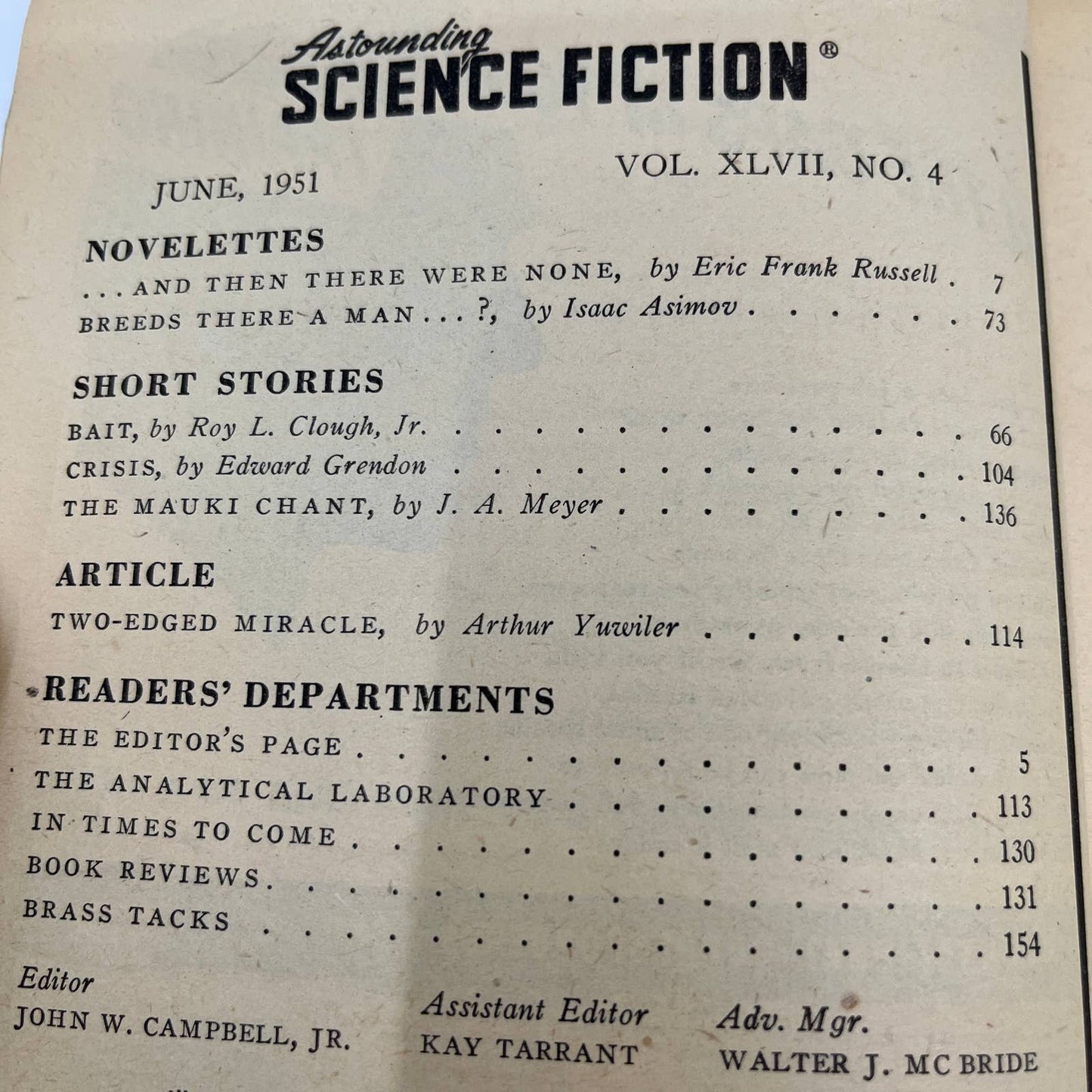 1951 June ASTOUNDING SCIENCE FICTION Digest Magazine Eric Frank Russell TC1