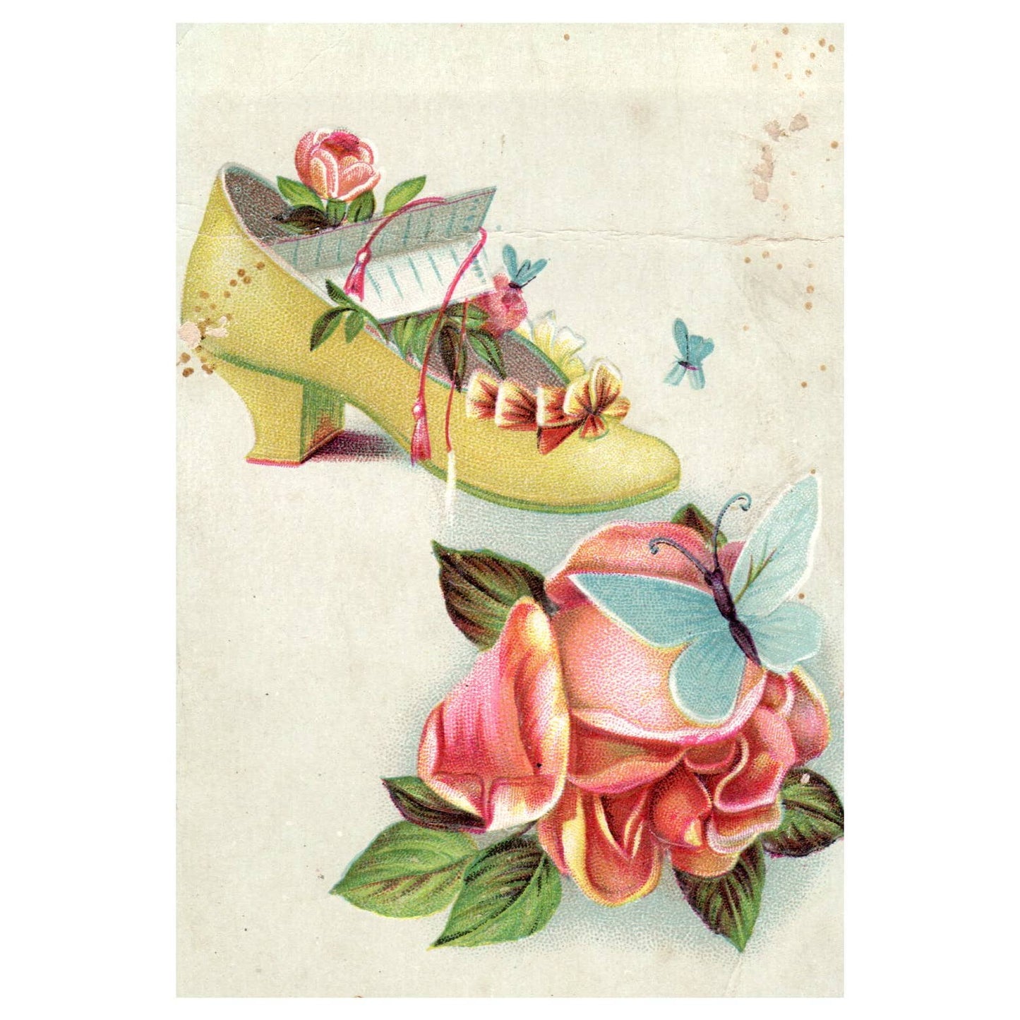 Lion Coffee Flowers Shoe Blue Butterfly - 1880s Victorian Trade Card TJ8-3