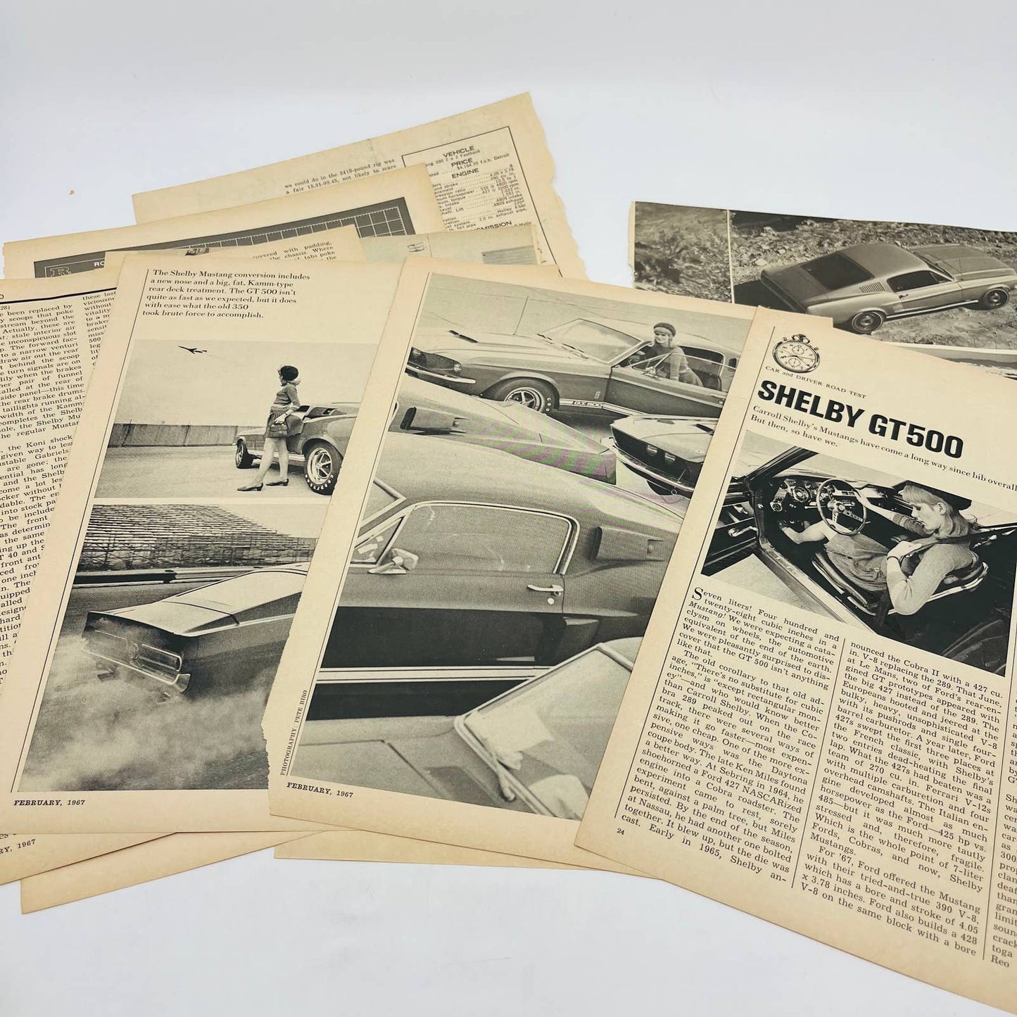 1967 Lot of Shelby GT 500 & Ford Mustang Fastback Filly Magazine Clippings BA1