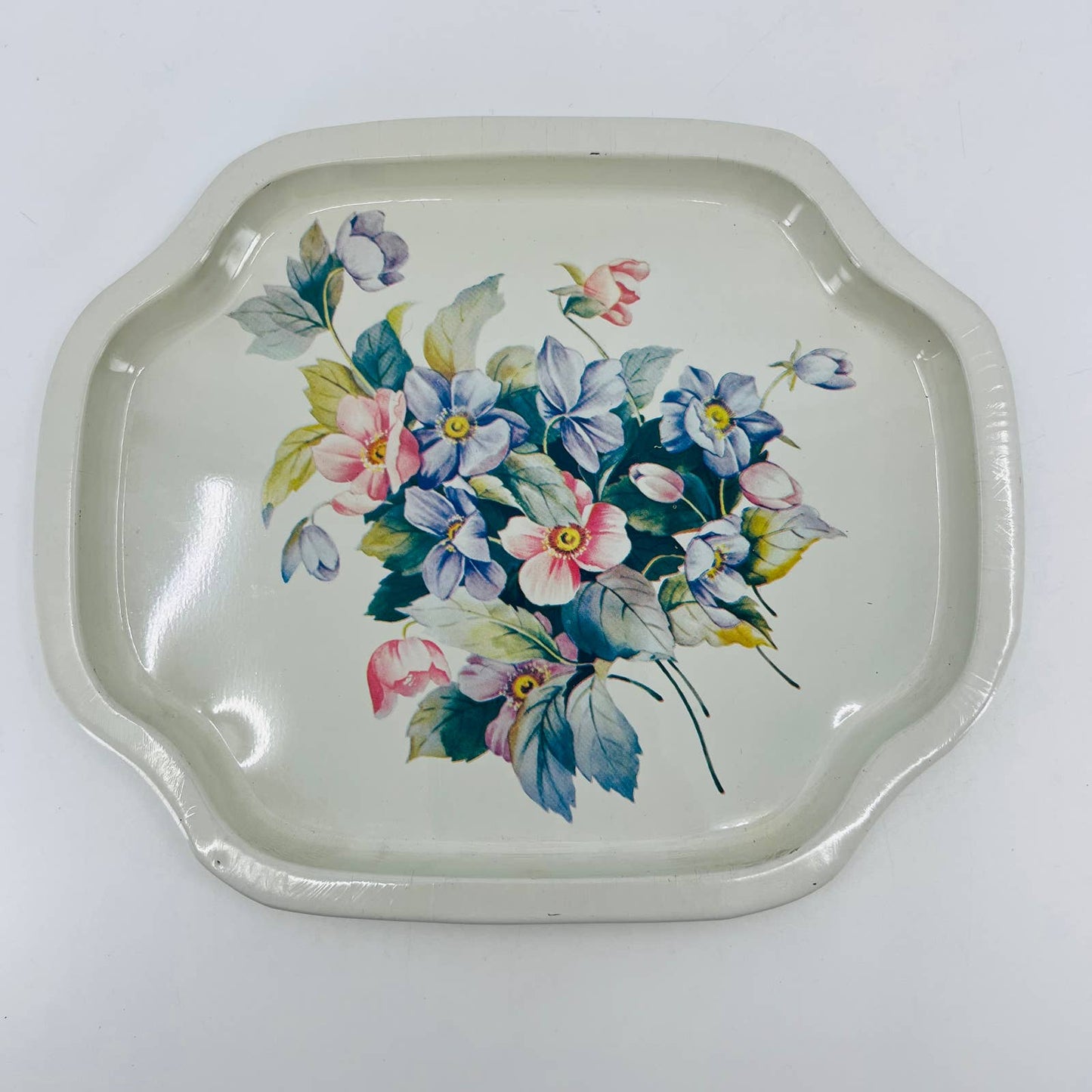 MCM Toleware White Floral Flowers Metal Small Tray 6.5 x 7.5” TB6