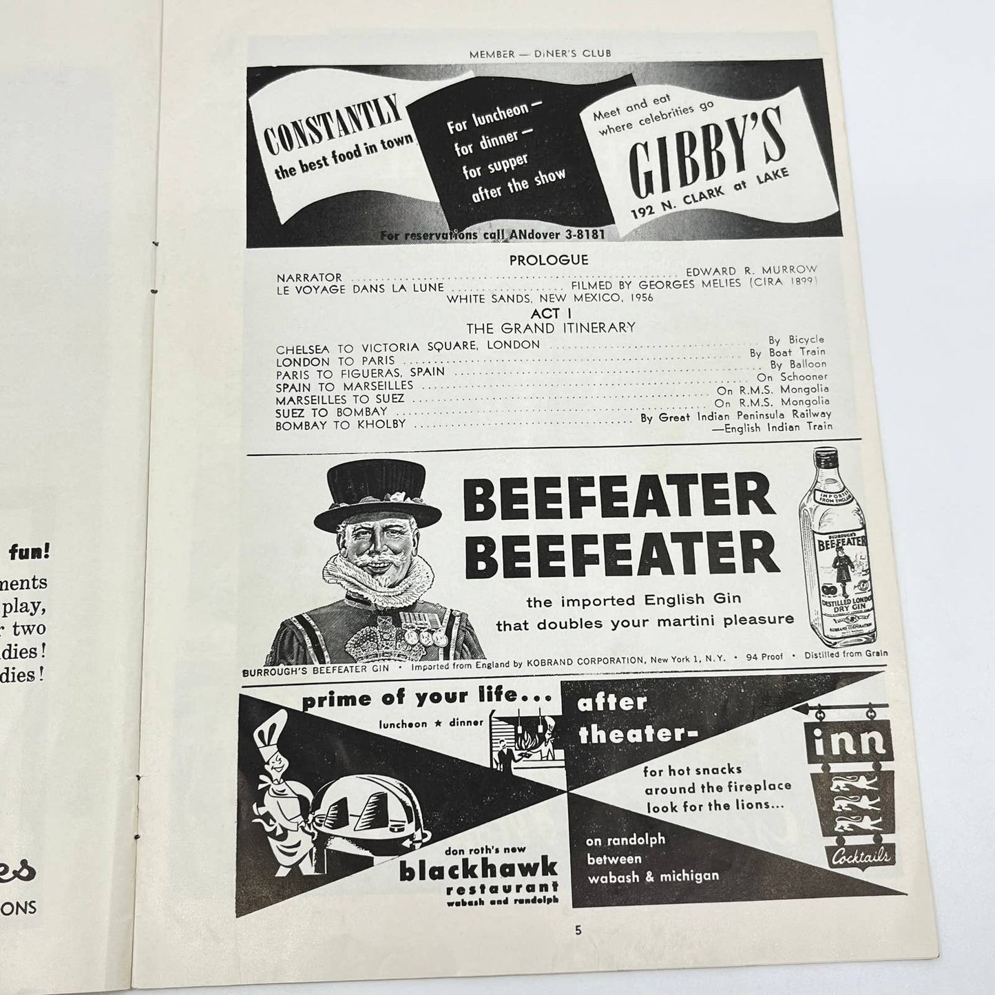 1958 Stagebill Todd’s Cinestage Around the World in 80 Days Chicago IL AB3