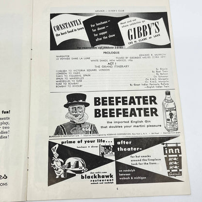 1958 Stagebill Todd’s Cinestage Around the World in 80 Days Chicago IL AB3