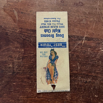 Doug Broomes Night Club Ft. Scott KS PINUP WWII Advertising Matchbook SA9-M12