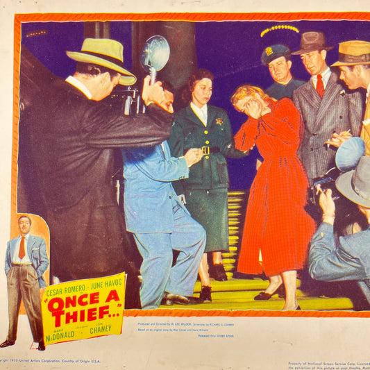 1950 ONCE A THIEF Movie Lobby Card Cesar Romero June Havoc Lon Chaney 11x14 FL3